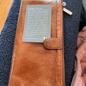 HOBO Leather Clutch Wristlet in Warm Brown